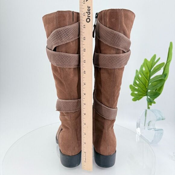 Miz Mooz Women's Noland Knee High Brown Suede Boot Size 36 6 Zip up Block Heel - Picture 7 of 16